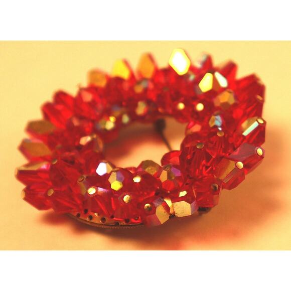 Miriam Haskell Signed Red AB Crystals Brooch Vintage Pin - Picture 5 of 8